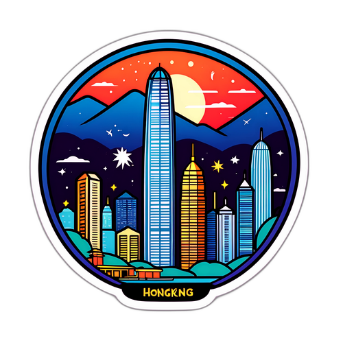 香港の夜景を描いたステッカー