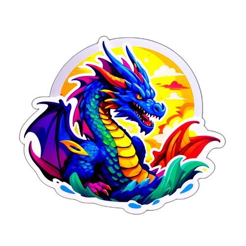 Стікери з монстром: великий дракон на кольоровому фоні