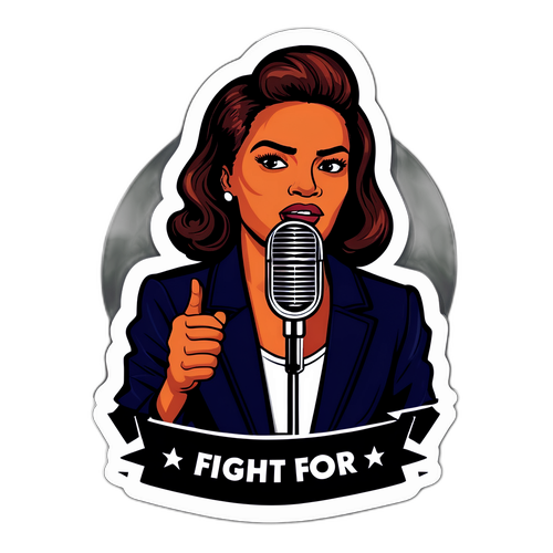 Illustratie van een krachtige vrouw met een microfoon