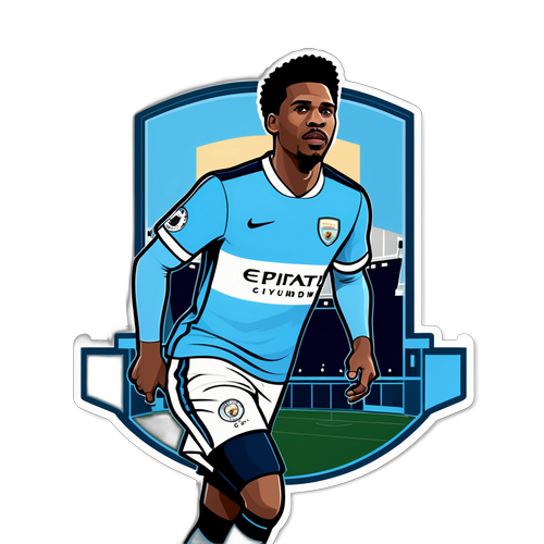 Realistisches Design eines Man City Fußballspielers mit Stadion im Hintergrund