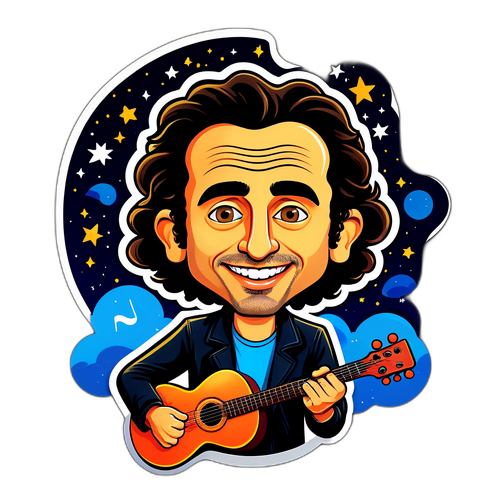 איור קריקטורה מלאת חיים של אייל גולן בלילה מלא כוכבים