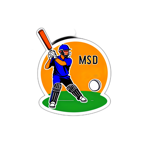 क्रिकेट बैट और बॉल के साथ 'MSD' और 'Legend in Action'