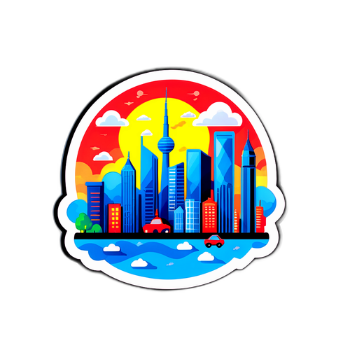 สติกเกอร์การ์ตูนทิวทัศน์เมืองในหมอก PM 2.5