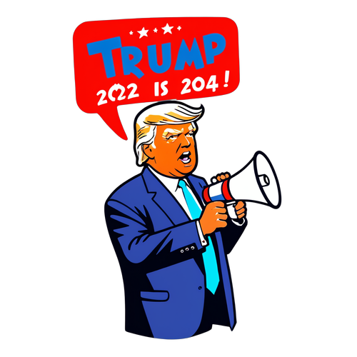 הוא מחזיק ברמקול עם המילים 'טראמפ 2024'