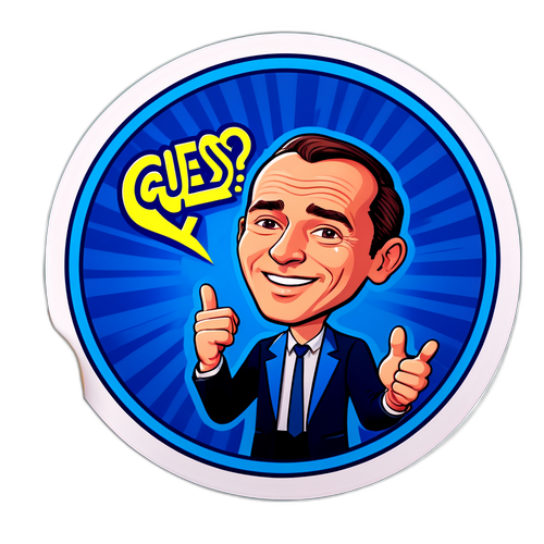 Een sticker van Erik Van Looy die een quizvraag stelt, met de tekst 'Raad met Erik!'