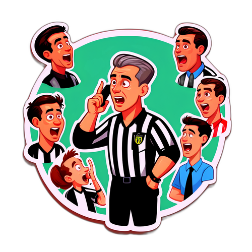 Гумористичний наліпка арбітра футболу в моменті ухвалення рішення