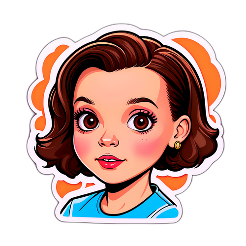 Samolepka s Millie Bobby Brown v karikaturálním stylu