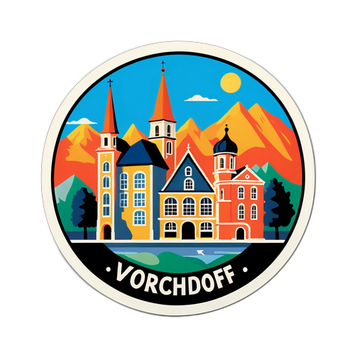Retro-Aufkleber zur Förderung von Vorchdorf als Touristenziel