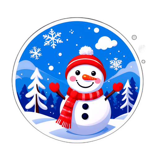 冬季雪景中的可爱雪人