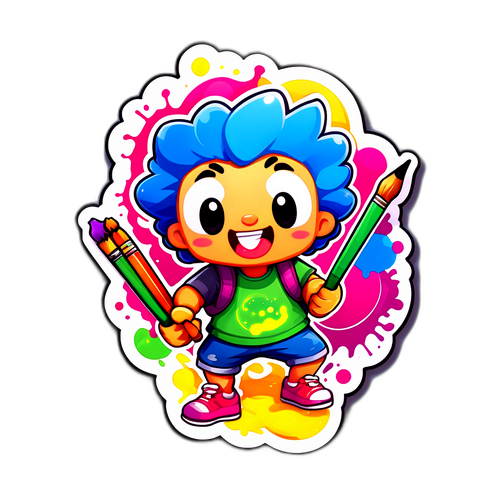 Rolig karikatyrklistermärke av Estevao med konstmaterial