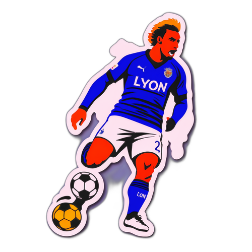 Sticker với chữ 'Lyon' kết hợp hình ảnh cầu thủ bóng đá nổi tiếng