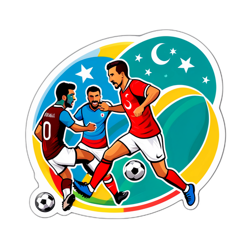 Spannende Sticker Ontwerp met Voetbalactie met Turkse Spelers
