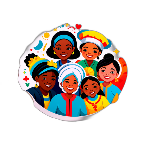 Yhteisöllisen tunnetta korostava sticker riemuitsevista ihmisistä