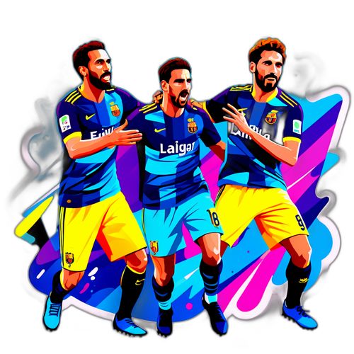 O reprezentare artistică a jucătorilor din La Liga în postura iconică de celebrare