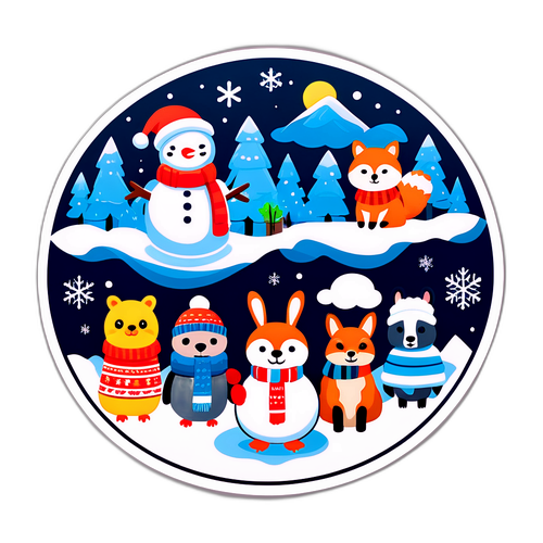 Quirky Winter Animal Forecast Sticker
