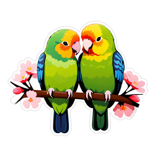 Lovebirds on a Blooming Branch Sticker