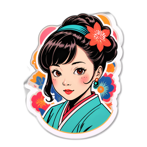 レトロスタイルのイラストステッカー:八田あきこ