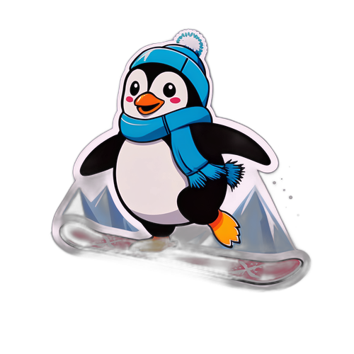 Щасливий пінгвін на сноуборді