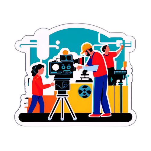 Autocollant illustrant une scène de production cinématographique