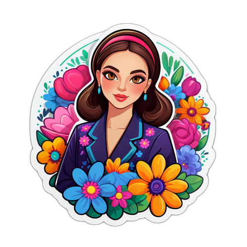 Sticker cu Bianca Drăgușanu și flori colorate
