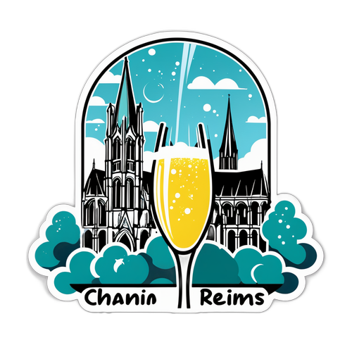 Vue panoramique de Reims avec cathedral et bulles de champagne