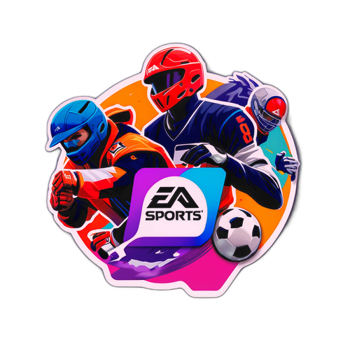 สติกเกอร์ featuring EA Sports ตัวละครในแอ็คชั่นบนภูมิทัศน์ดิจิทัล