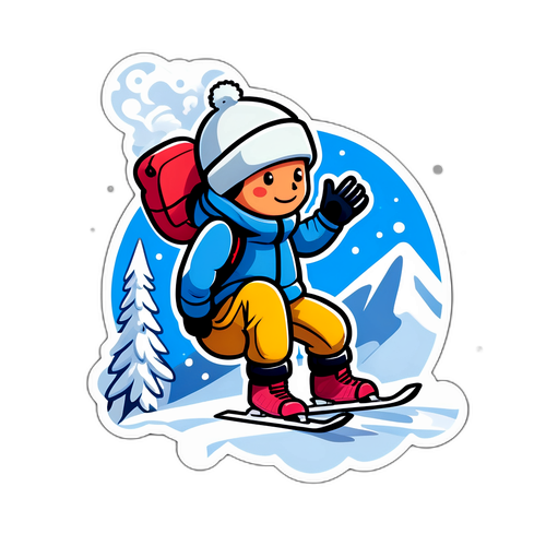 Sticker ng Cartoon na Skiing sa Taglamig