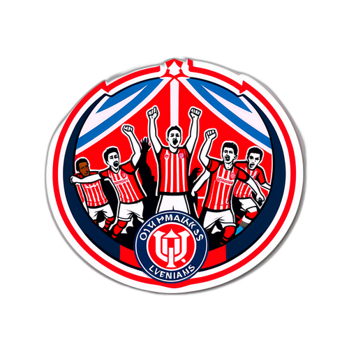 Sticker van een live wedstrijd tussen Olympiakos en Leverkusen