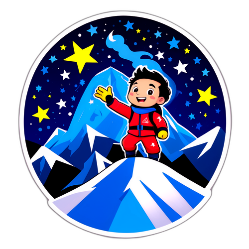 Luc Alphand victorieux au sommet d'une montagne