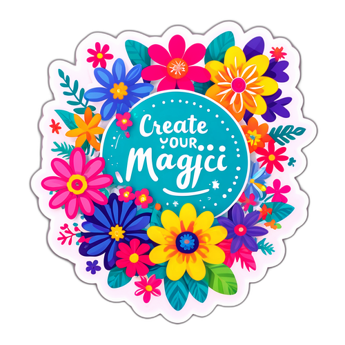 מדבקת פרחים צבעוניים עם משפט השראה