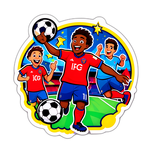 Stiker Kartun Bola Sepak Penuh Keriangan