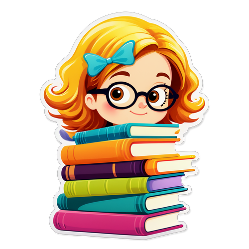 Bookworm Surrounded by Colorful Books
