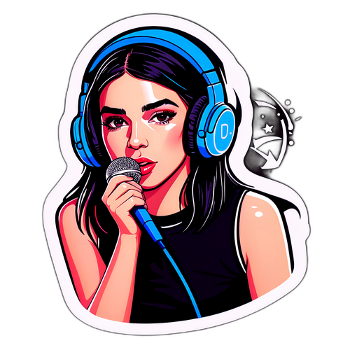 Dibujo de Dua Lipa con auriculares y micrófono