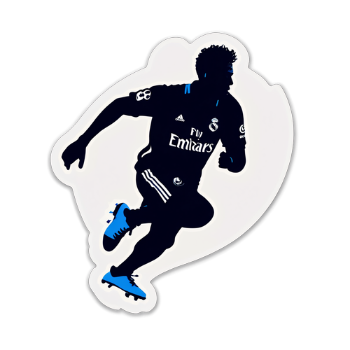 Diseño de sticker con la silueta de un jugador del Real Madrid realizando una acrobacia