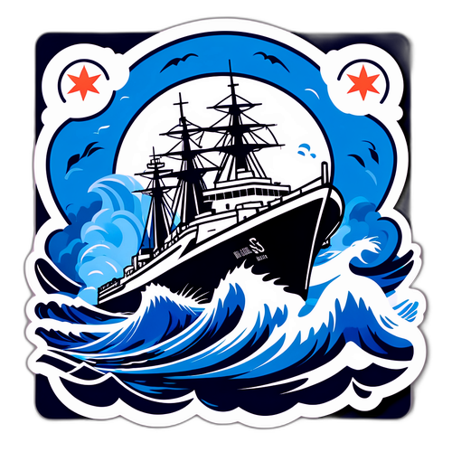 Fierce Navy Ship Battling Waves