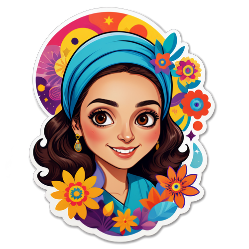 Sticker van Fatma Taşpınar omringd door haar kunstwerken