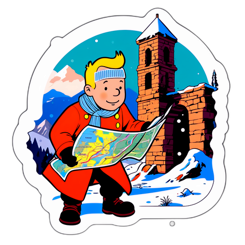 Tintin découvrant une ruine ancienne