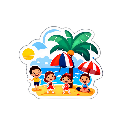 Дизайн стікера з веселими персонажами на пляжі Ніцци