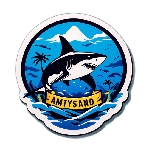 Illustration eines Amity Island Schildes mit coolem Haifischdesign