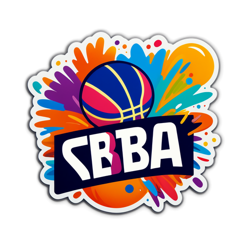 Colorful Basketball Sticker with Fans and Confetti