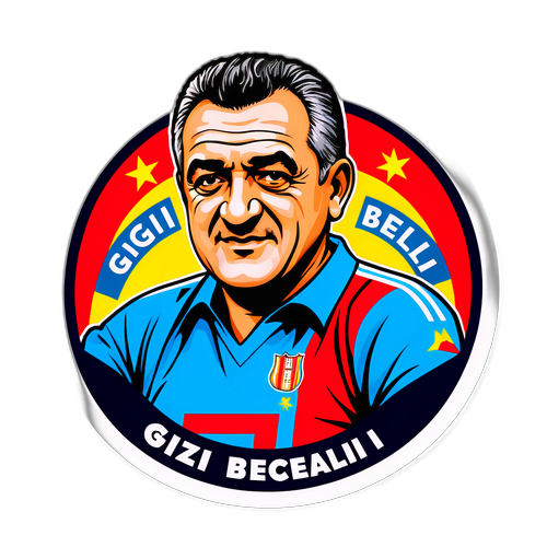 Sticker vibrant cu Gigi Becali în temă fotbalistică