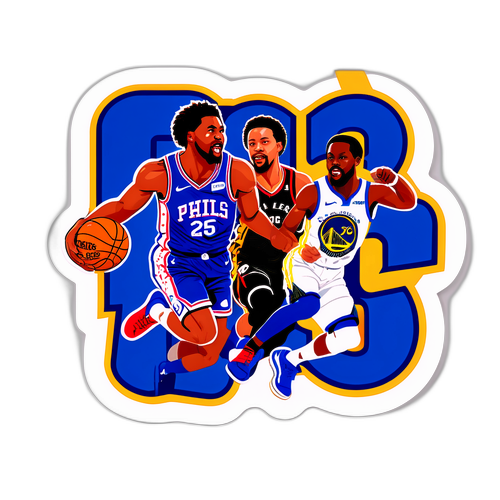 Sticker Dinámico Celebrando el Juego entre los 76ers y los Warriors