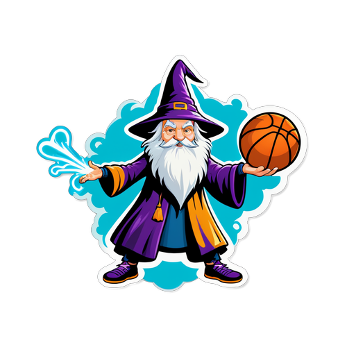 Engaging na Sticker ng Wizard na Nagbabayani ng Spell sa Basketball