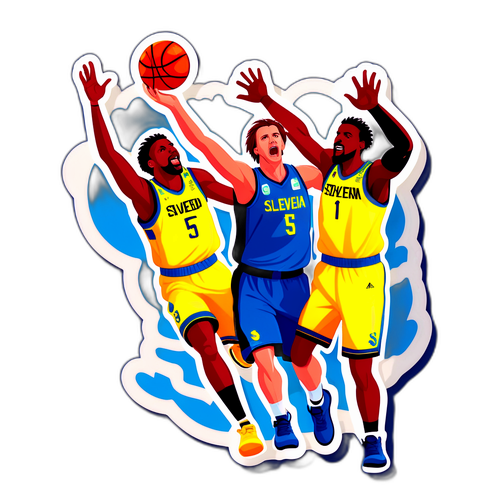 Ilustración de un partido de baloncesto entre Suecia y Eslovenia