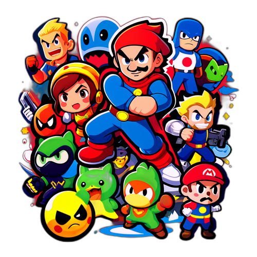 Diseño de videojuego con héroes y personajes famosos