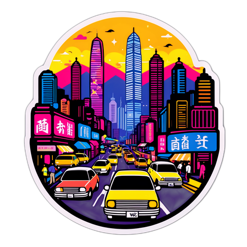 Sticker van Hong Kong bij Nacht