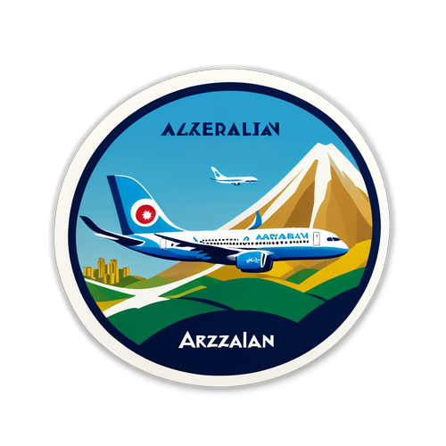 Stiker Logo Azerbaijan Airlines dengan Pemandangan Alam