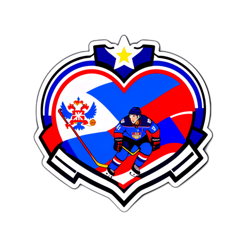 Стикер с флагом России и контуром КХЛ