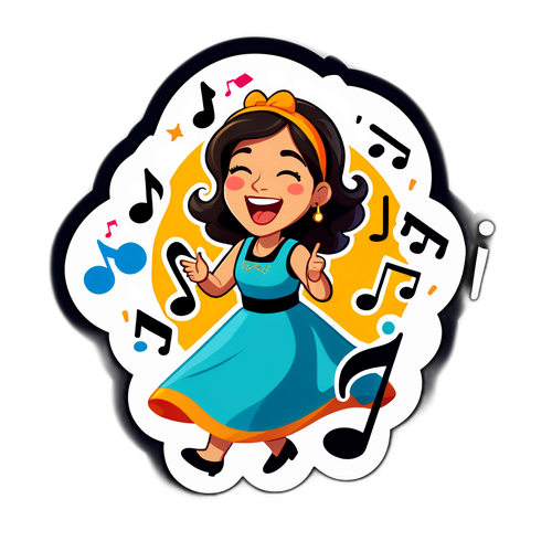 Χαρούμενη Αυτοκόλλητη Ετικέτα με Καρτούν Μικρής Τραγουδίστριας