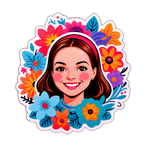 Samolepka s květinovým vzorem a příjemným úsměvem